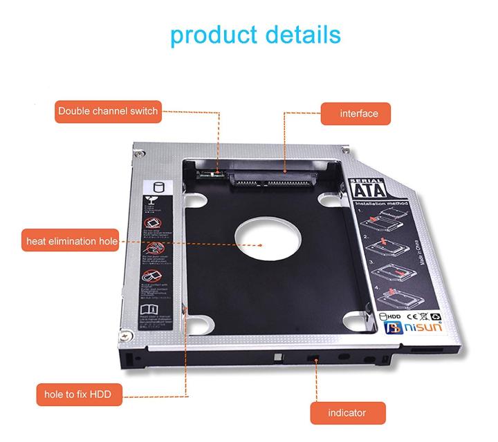 SSD%20HDD%20Caddy%2012.7mm%202nd%20Hard%20Disk%20Drive%20Caddy%20Case%20Adapter%20for%20Universal%20Laptop%20CD/DVD-ROM%20Optical%20Bay%20(12.7MM)%20-%20Image%202