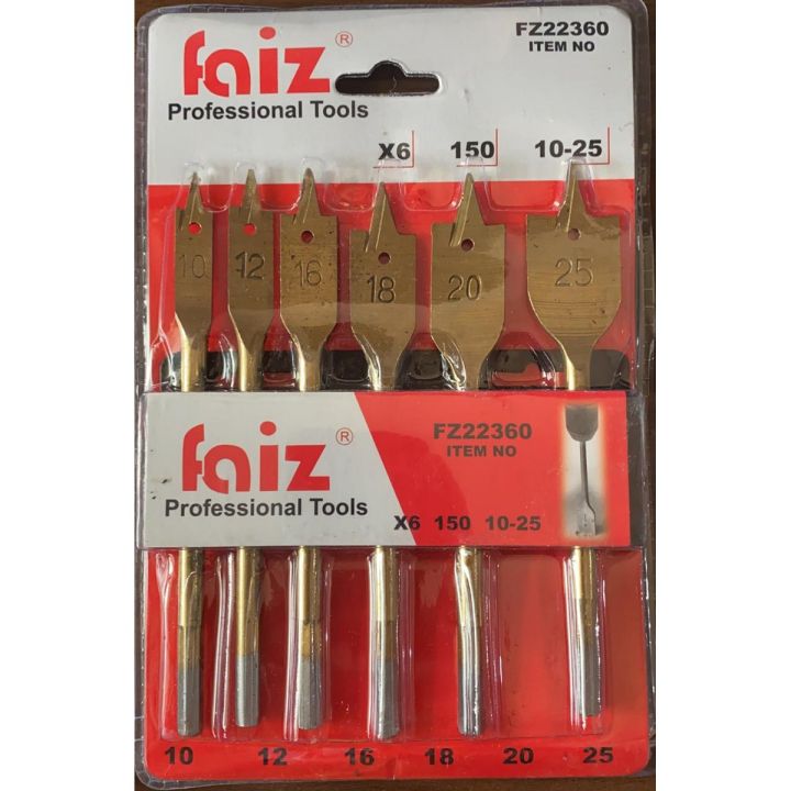 6 PIC FLAT WOOD DRILL BIT SET GOLDEN