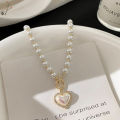 Imitation Pearl Love Necklace Cool and Sweet Simple Gold Pearl Necklace Nicle. 