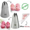 POPOLAR 1M And 2D Stainless Steel Nozzle , 5PCs Piping Page , Open Star Tip Pastry Cookies Tools Icing Piping Nozzles Cake Decorating Cupcake Creates Drop Flower. 
