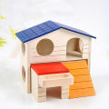 Cute 2 Layers Wooden Hamster Sleeping Grinding Pet House with Feeding Trough. 