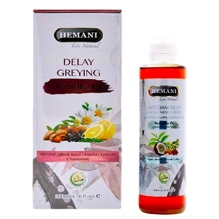 𝗛𝗘𝗠𝗔𝗡𝗜 𝗟𝗜𝗩𝗘 𝗡𝗔𝗧𝗨𝗥𝗔𝗟 - DELAY GREYING HAIR OIL 200ML (TIN)