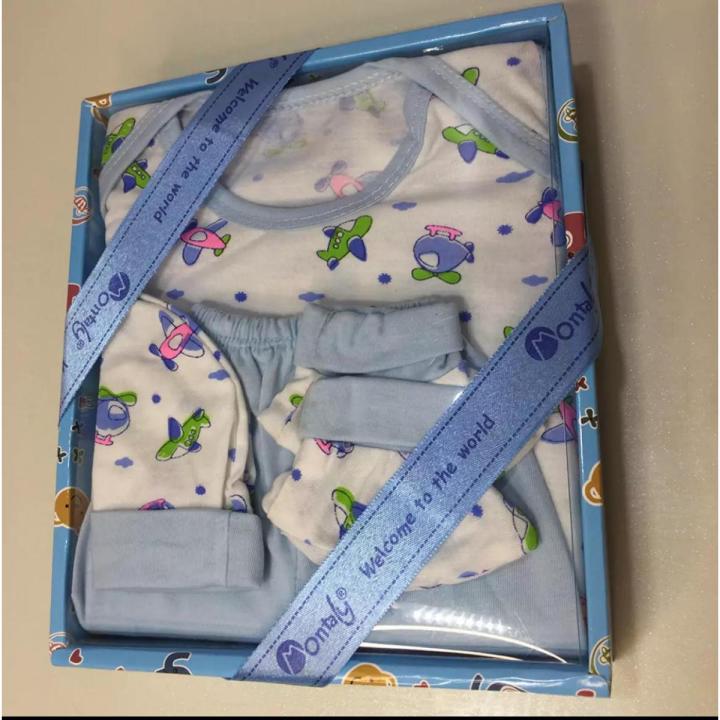 Montaly Pack Of 4 Pcs Baby Suit Gift set Box Newborn Gift (4 Pcs Gift Box) For 0-3 Months