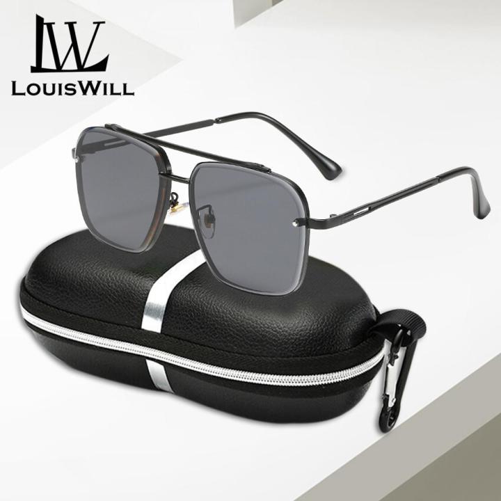 LouisWill Sunglasses Large Frame Metal Cut Edge Double Beam Driving Glasses Sunglasses Fashion Personality Sunglasses Metal UV400 UV protection Clean Vision for Men Women