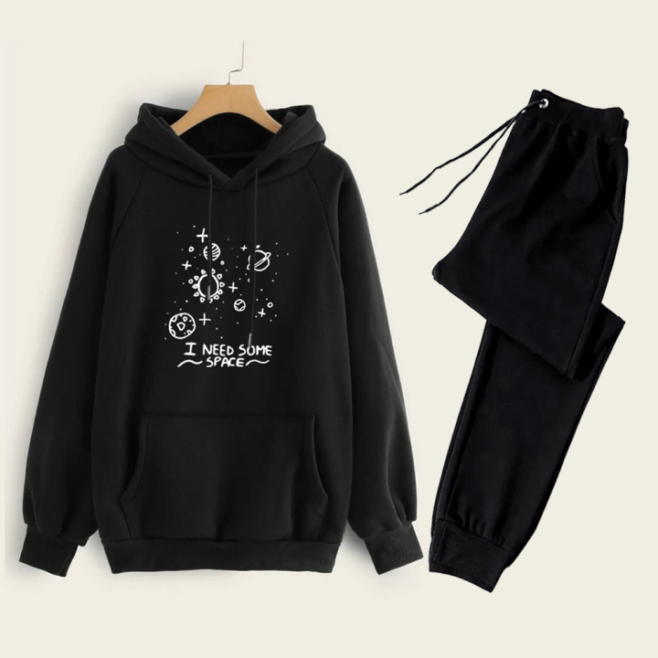Trendy Fashion Need Some Space Printed Fleece Hoodies and Trouser Winter Elegant Tracksuit Collection Gym Sports Outdoors Casual Wear Track Suits for Unisex at Fo-KAS