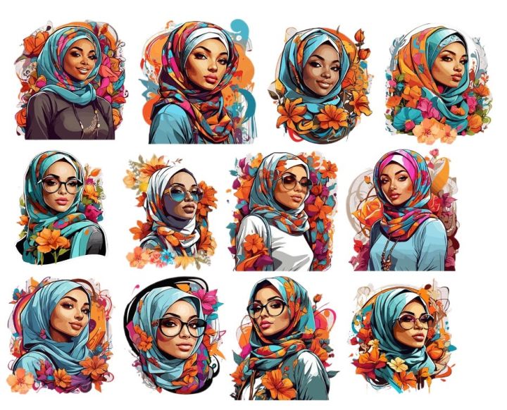 Muslim Hijabi Girl laptop stickers 12pcs, mobile, scrapbook, diary Introvert hijabi, Black Girl Hijabi