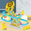 Duck Slide Toy Set, Funny Automatic Stair-Climbing Ducklings Cartoon Race Track Set Little Lovely Duck Slide Toy Escalator Toy with Lights and Music (3  sliding ducks), Multi. 