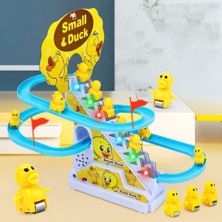 Duck Slide Track Racing Toys for Kids - Sliding  Cartoon Stair Climbing Toys for Kids, Escalator Toy with Lights and Music - educational learning toddlers