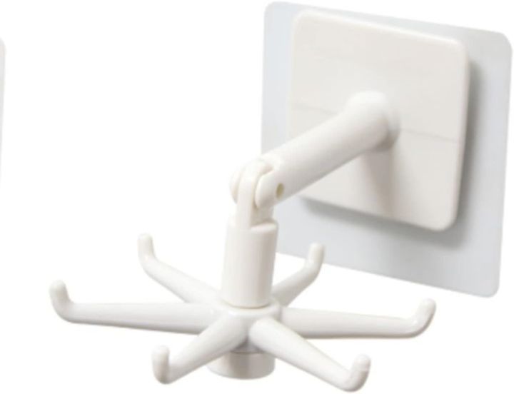 360 Degrees Adhesive Hook Kitchen Bathroom Storage Hanger Wall Hanging Cabinet Shelf Rotating Folding Hooks Foldable Rotatable Mounted Organizer Holder Moisture Proof Swivel Seamless Hangers Mount Adhesive Strong Bearing Manual Detachable