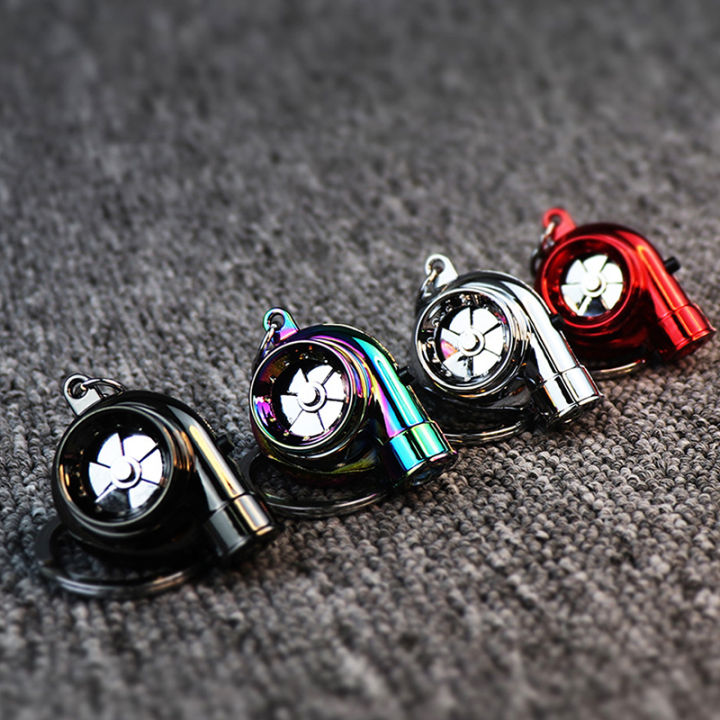 Electric Mini Turbo Turbocharger Keychain Spinning Turbine Key Chain Pendants Imitative Sound LED Car Theme Key Accessories