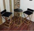 Modern Bar Stool Set With Centre Table: Versatile Z-Bar Stools in Sleek Black, Ideal for Café, Breakfast, Kitchen, and Coffee Table Use. 