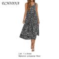 ECHIDNA Party Dress Soft Sleeveless Leopard Print Element Swing Tank Top Long Dress. 
