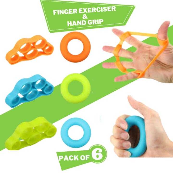 Hand & Finger Grip Strengthener Exercise Rings - Includes Finger Extensor Resistance Bands – Best for Improving Dexterity, Forearm & Wrist Strength, Injury Rehabilitation & Stress Relief – Set of 6 Denovo Mart