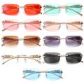 Rimless Rectangle Sunglasses Retro Clear Ocean Lens Sun Glasses Cheetah Decoration Shades Fashion UV400 Eyewear for Women Men. 