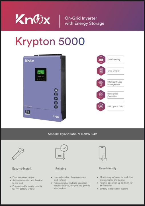 Infini VII 3 KW Pv 5000 Hybrid Solar inverter Knox Krypton 5000 24vdc 27A MPpt