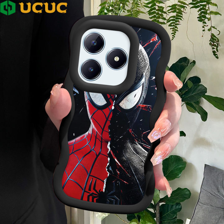 UCUC for Realme C61 C63 Narzo N63 Back Cover Red Black Spider Man Creative Candy Color Wave Silicon Phone Protective Case