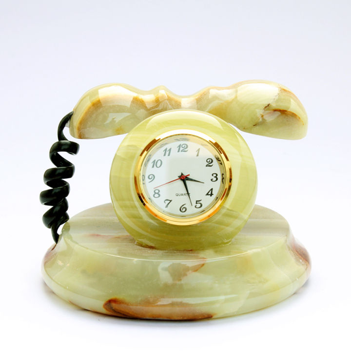 Onyx Stone Marble Vintage Telephone Clock – Handmade Decorative Gift Item