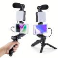 Ultimate Vlogging Kit : Complete Mobile Video Making Setup with Tripod, Microphone, LED Light and Bluetooth Remote - Perfect for YouTube, Live Streaming and Photography - AY-49. 