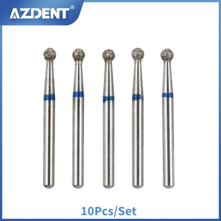 AZDENT 10PCS/Pack Dental Diamond Burs Drill FG 1.6mm Stainless Steel Bur for High Speed Handpiece Dentistry Tools 450000r/min