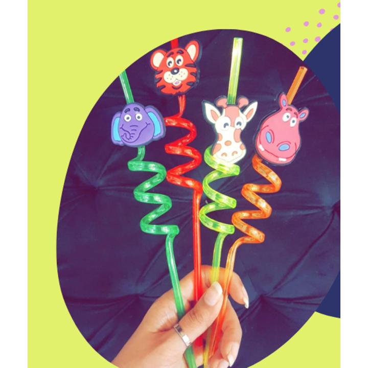 1 Piece Jungle Safari Zoo Animal , flower , emoji smilies , fruits Theme Party Supplies Straws Reusable Plastic for Kids Birthday Favors, Family Table Decorations,