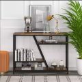 Narrow Console Table for Entryway Hallway Table with Storage Shelves for Living Room Rustic. 