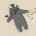 Baby Girls Knit Jumpsuit, Long Sleeve Rabbit Ears Hooded Button Closure Fall Romper for Toddlers. 
