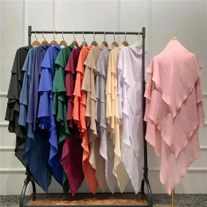 3-Layer Long Khimar with Niqab | Modest Islamic Hijab Set for Girls ...