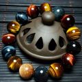 14mm Colorful Tiger Eye Stone Bracelet for Women Natural Multicolor. 