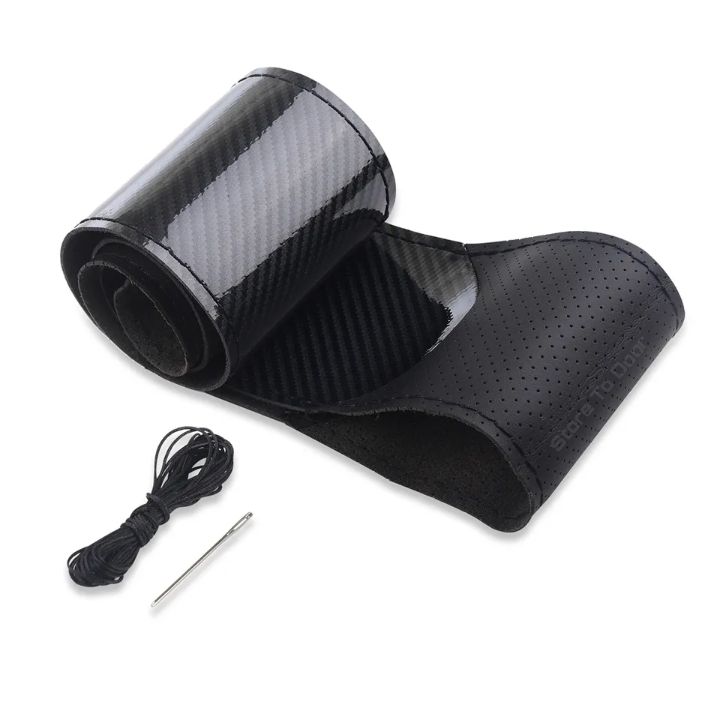Universal Carbon Fiber Steering Wheel Cover Unstitched Leather Black Soft Anti Slip Sport Hand Stitches Daraz.pk