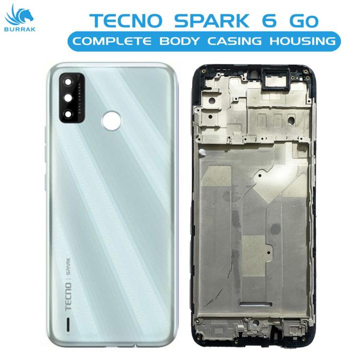 Tecno Spark 6 Go Housing Middle Frame With Side Button and Camera Lens Complete Body Casing Replacement For Spark 6 Go - White
