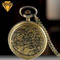 BODHI Retro Bronze Geometric Pattern Pocket Watch Quartz Chain Pendant Necklace Gift. 