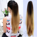 Clip-In Hair Extension Two Tone Ponytail Dip Dye Ombre Synthetic Hair Black Light Brown. 