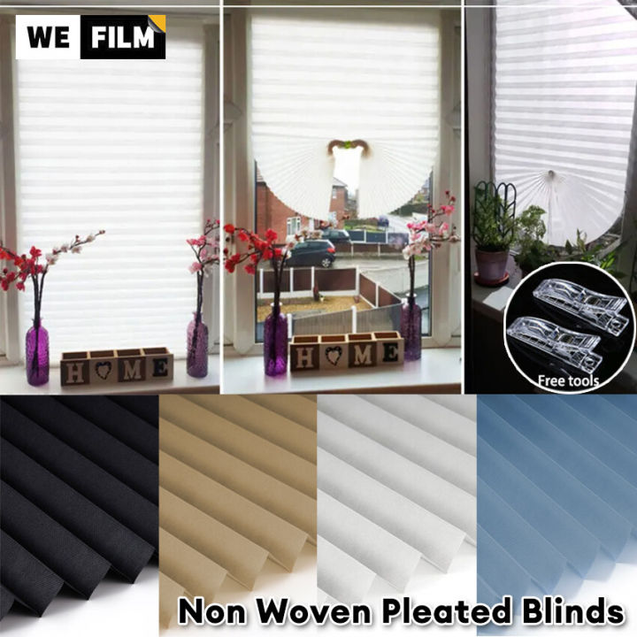 WEFILM Adhesive Roller Blinds Window Pleated Zebra Blinds And Shades Blind Roller Blackout Curtain For Bedroom Living Room Balcony