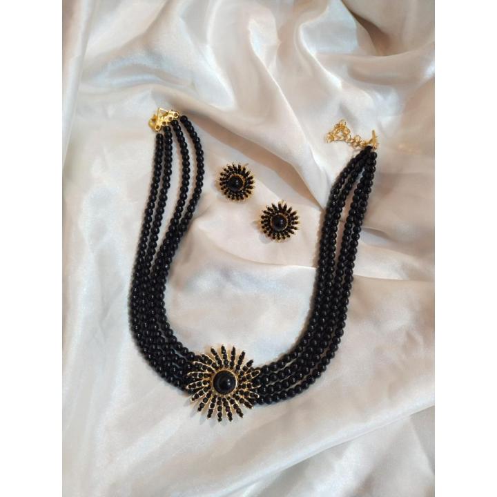 Elegant Look Black Pearls Necklace Set Stud With Earrings For Girls & Woman