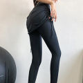 Fitness Tights High Waist Solid Color Pleated Skinny Legging Skirt. 