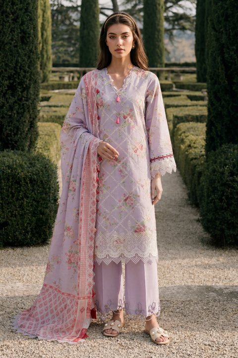 Zellbury Unstitched 3 Piece Cotton Embroidered Shirt Shalwar Dupatta - 4097 Unstitched Fabric For Women - Unstitched Suit For Women - Tissue Silk Dupatta Cotton Trouser - Summer '1.0 - Chikankari, Signature Unstitched Collection-2026