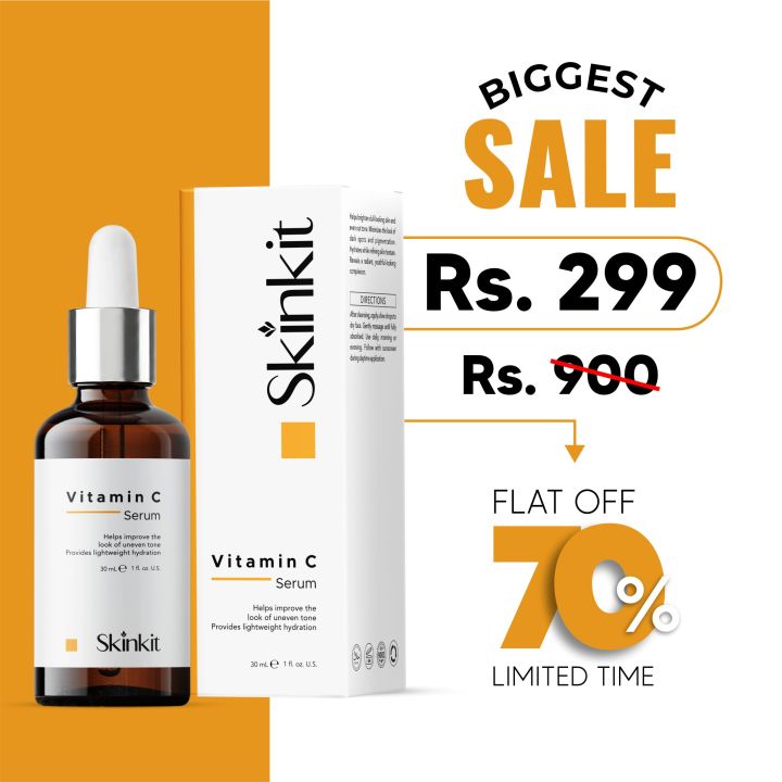 Skinkit Vitamin C  Serum with Niacinamide & Hyaluronic Acid | Brightening, Dark Spot & Anti-Oxidant Face Serum | Hydrating & Even Skin Tone Serum for Men & Women | Skincare Pakistan