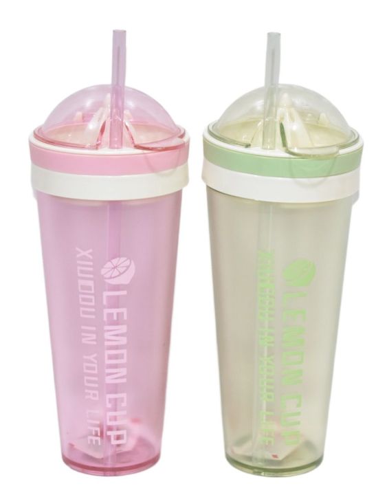 FANCY SIPPER GLASS TRANSPARENT WITH STRAW AND LID