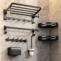 Towel rack punch-free bathroom wall-mounted towel rack black toilet pendant set space aluminum bathroom storage rack. 