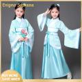 Enigma- Cotton Blend Hanfu Traditional Han Chinese Clothing Set for Girls with Wide-sleeves Top Long Skirt Perfect for Dance Stage Performance Costume Kids Hanfu Kit in Floral Print Solid Color Wide Waist. 