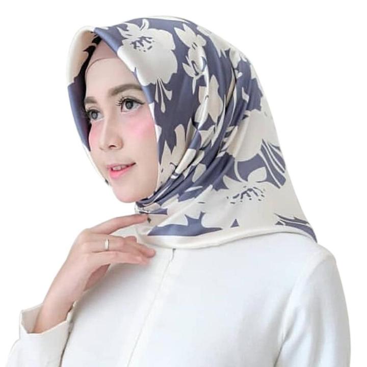 Scarf 90cm Printed Large Squares Satin Silk Scarf  Headscarf Malaysia Fashion Floral Shiny Silk Lady Women Shawl 90cm (35.4Inches)