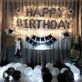 wonderful White & Black Birthday Decoration Set Including Birthday Foil & Banner + 30 Balloons +2 x Stars & Fairy Light -Birthday & Party Supplies -Birthday Themes for Girls & Boys-White & Black Birthday Decor. 