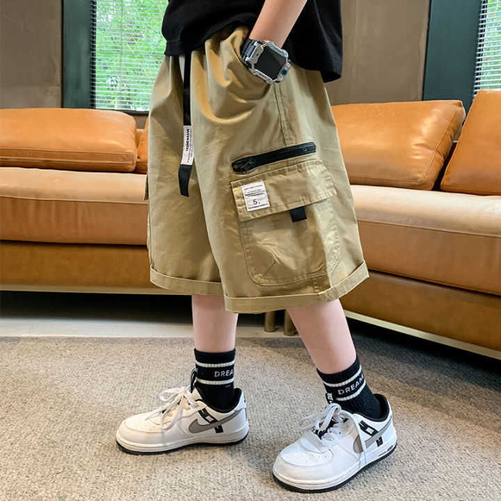Kids Pants Capris Japanese Boys Fried Street Five-minute Pants 2024 Boy's Work Shorts Clothing Casual Pants
