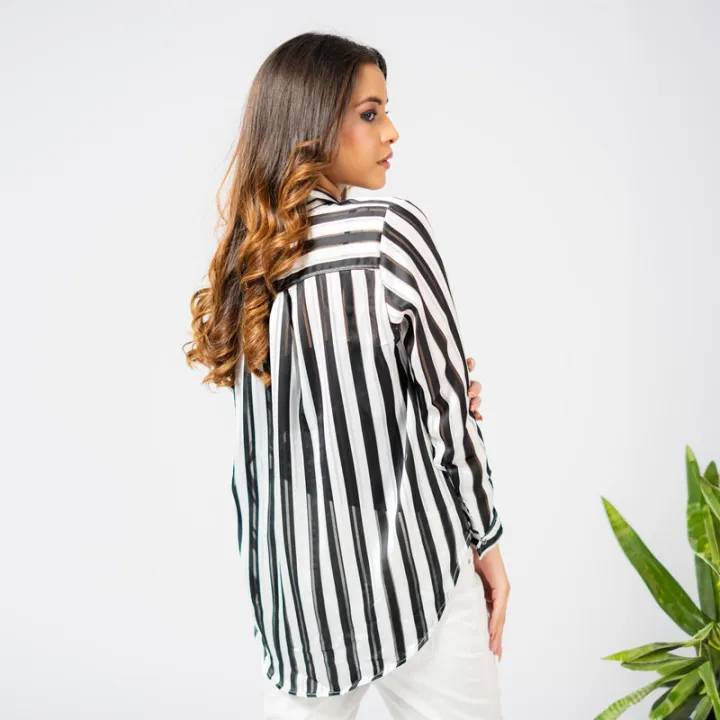 Women's%20Contrast%20Stripe%20Printed%20Casual%20Shirt%20%20White%20&%20Black%20-%20Image%203
