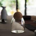 Techmanistan Clear Glass Kitchen Jar With Wooden Bamboo Airtight Seal Ball Cork Stopper Lid For Spice/Herbs/Cookies/Pasta/Candies/Stationery/Beads & Small Items. 
