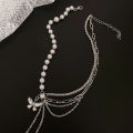 Shiny Crystal Butterfly Necklace Exquisite Multi-layer Pearl Clavicle Chain Encounter. 