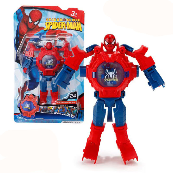 Shadow Electronic Clock School Transformation Robot Pitcher Watch Children's Toy Case Spider-Man Children's 24 Projection Charts Christmas Gifts