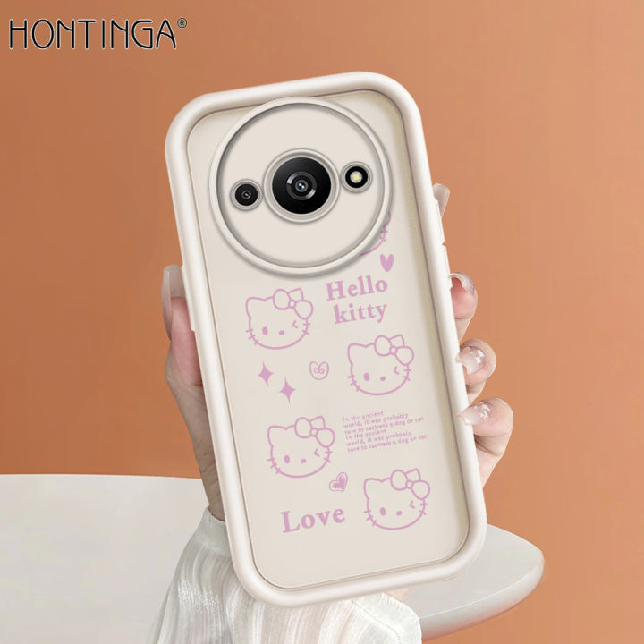 Hontinga for Redmi A3x Redmi A3 Back Cover Pink Hello Kitty Pattern Ladder Soft Camera Protection Rubber Phone Case