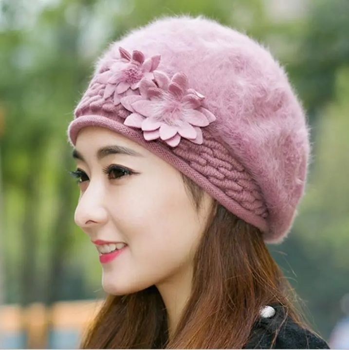 New Arrival Elegant Women Knitted Hats Rabbit Fur Cap Autumn Winter hat Ladies Female Fashion Skullies Beret Hat