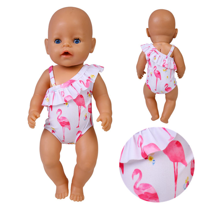 【hot】 Baby Doll Summer Clothes For 43 Cm Born Baby Doll Swim Clothes 17 Inch Toys For Girls Flamingo Swim American Girl Doll Bikini